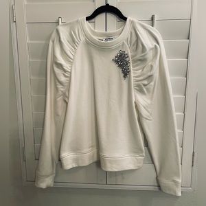 Express Women White Embellished Puff Sleeve sweater